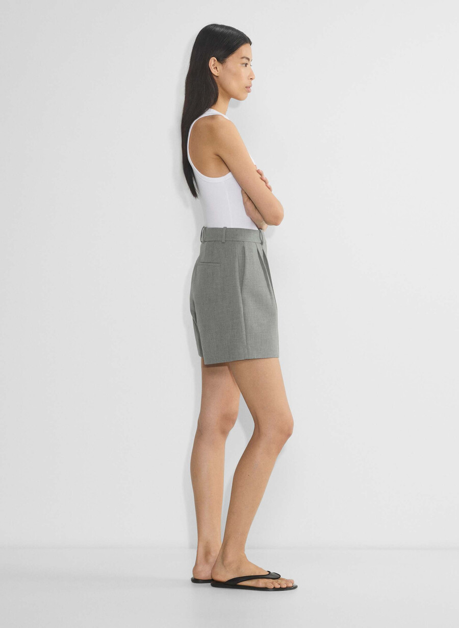 pleated mid-thigh short heather dark grey