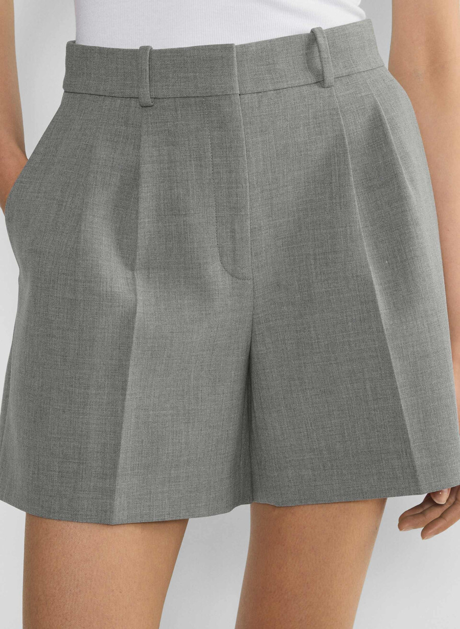 pleated mid-thigh short heather dark grey