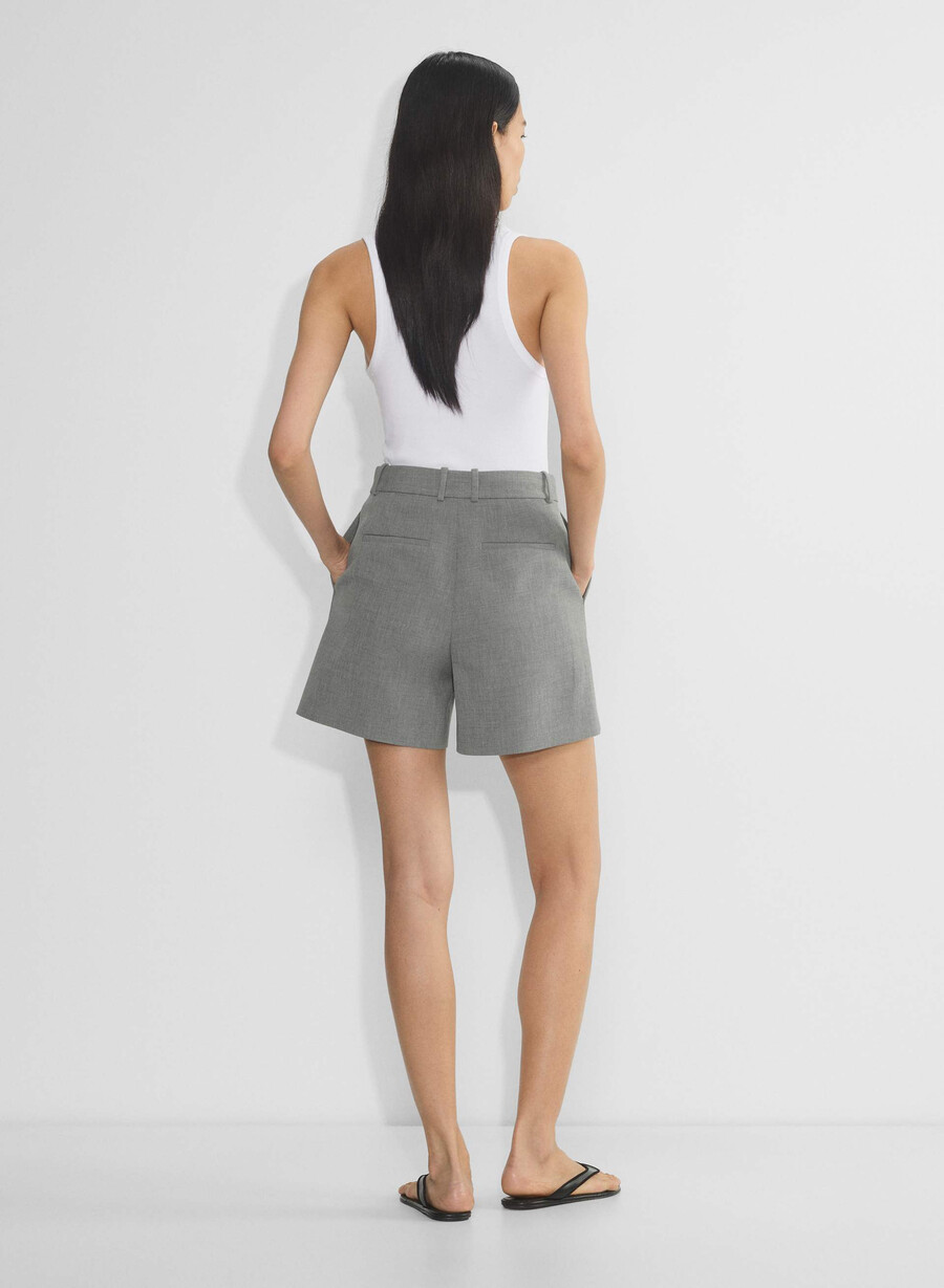 pleated mid-thigh short heather dark grey