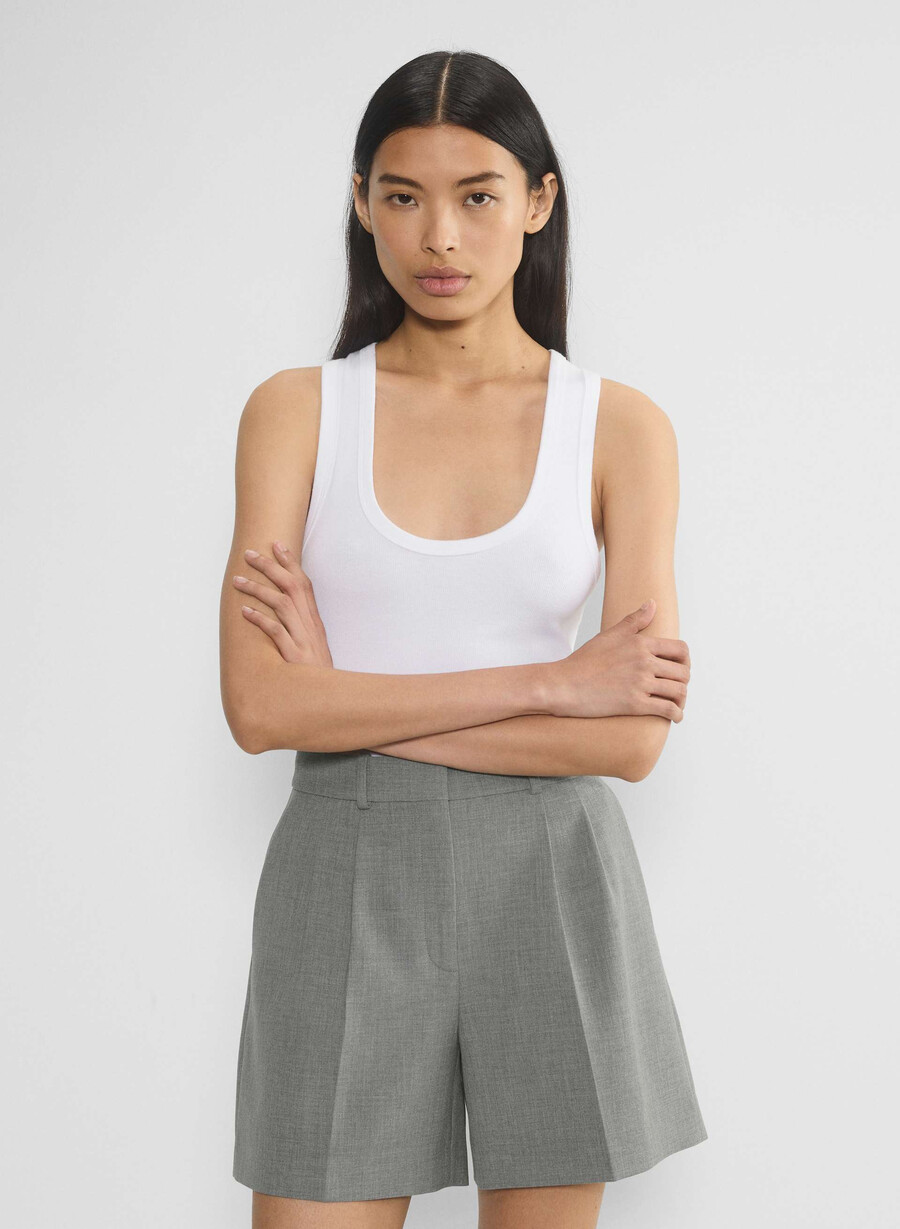 pleated mid-thigh short heather dark grey