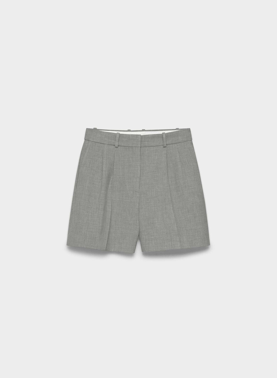 pleated mid-thigh short heather dark grey