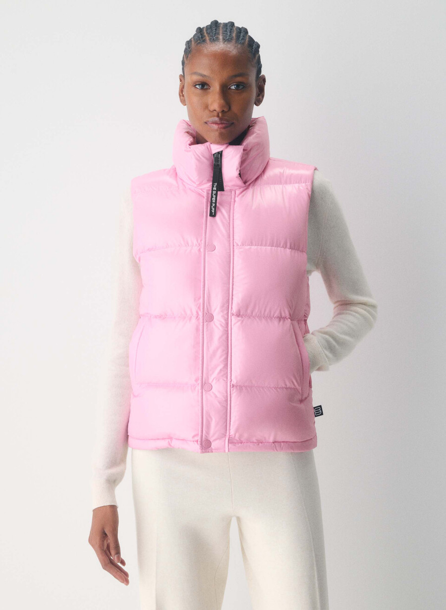 the super puff vest - hi-gloss morganite pink