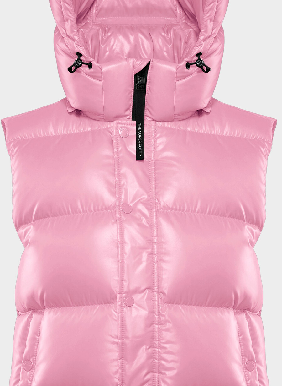 the super puff vest - hi-gloss morganite pink