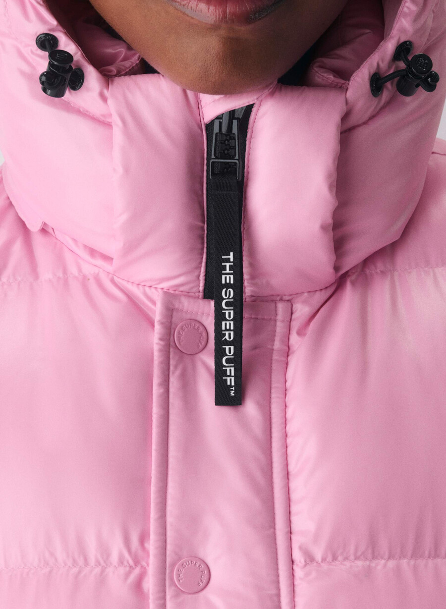 the super puff vest - hi-gloss morganite pink