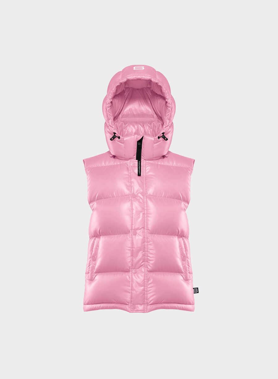 the super puff vest - hi-gloss morganite pink