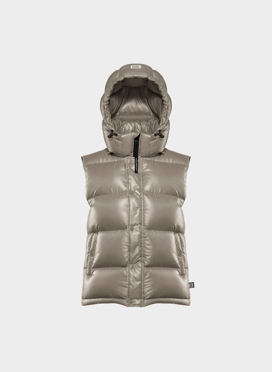 the super puff vest - hi-gloss modern taupe