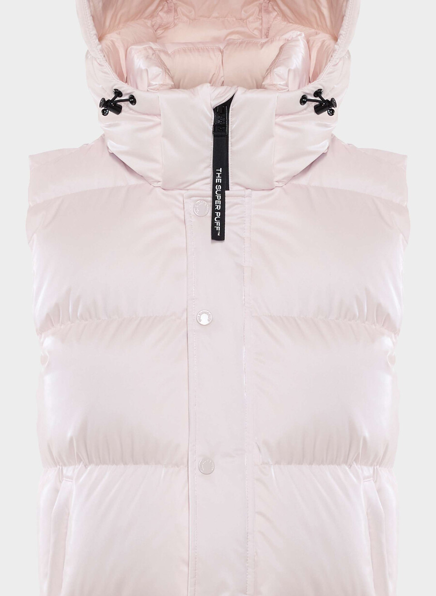 the super puff vest - liquid shine mochi pink