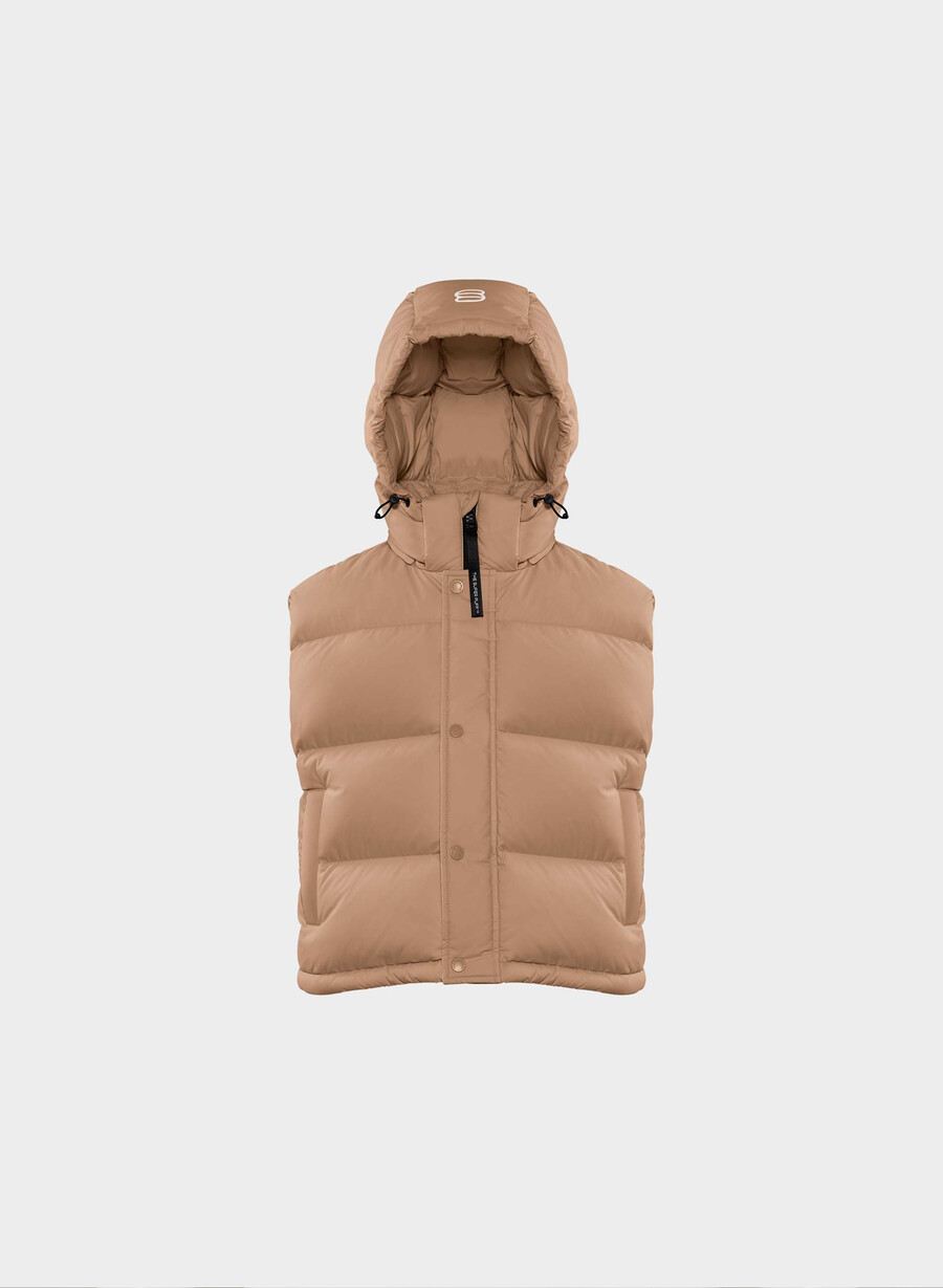 the super puff shorty vest - climatte chocolate mousse