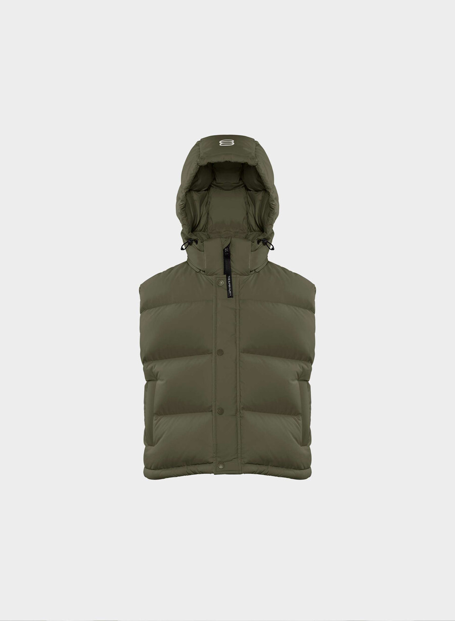 the super puff shorty vest - climatte dark olive