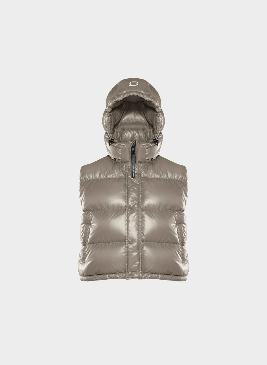 the super puff shorty vest - hi-gloss modern taupe